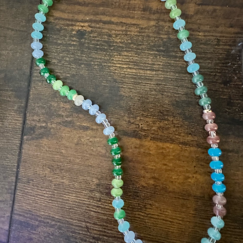 Multicolor Beaded Women's Necklace - Green, Blue & Pink